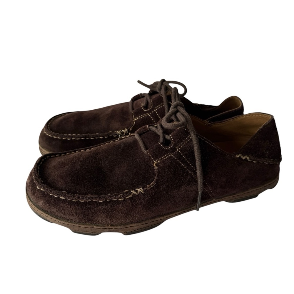OluKai Brown Leather Lace Up Casual Brown Shoes Moc Toe Comfort Men’s Size 9